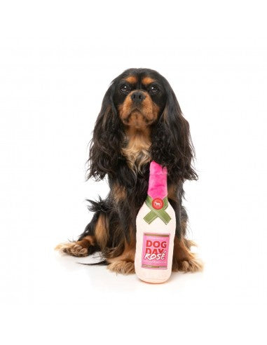 FuzzYard Dog Day Rosé wine bottle plush dog toy with squeaker