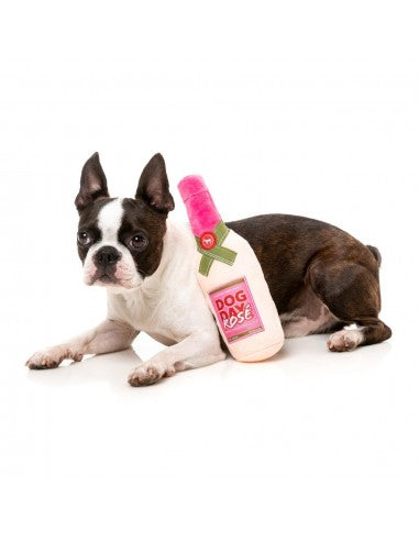FuzzYard Dog Day Rosé wine bottle plush dog toy with squeaker