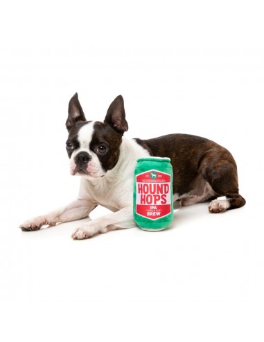 FuzzYard Hound Hops beer can plush dog toy with squeaker