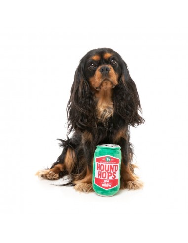 FuzzYard Hound Hops beer can plush dog toy with squeaker