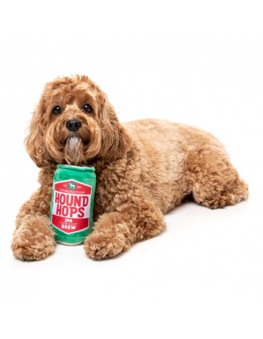 FuzzYard Hound Hops beer can plush dog toy with squeaker