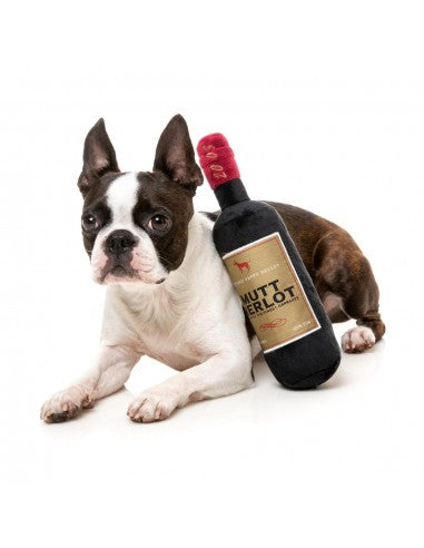 FuzzYard Mutt Merlot wine bottle plush dog toy with squeaker
