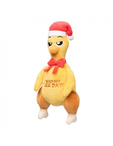 Christmas plush dog toy FuzzYard Never Skip Leg Day Chook, roast chicken design