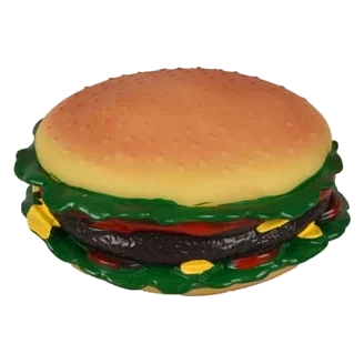 Giant vinyl burger dog toy, 15 cm