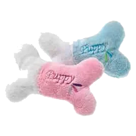 Squeaky plush bone puppy toy, 13 x 9 cm