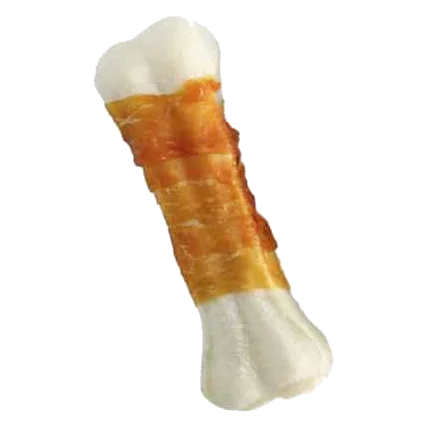 White pressed rawhide bone with chicken for dogs, 7.5, 10 and 20 cm