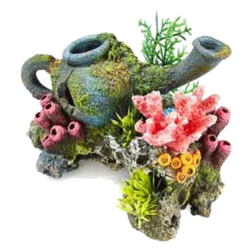 Jug with rocks and plants aquarium ornament