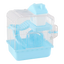 Blue 2-level hamster cage with wheel, ladder and water bottle, side view