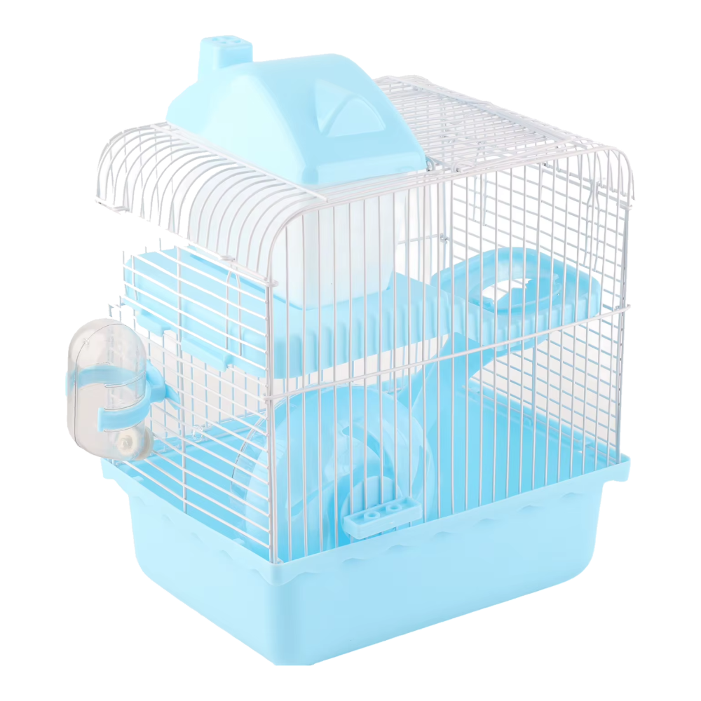 Blue 2-level hamster cage with deep removable base