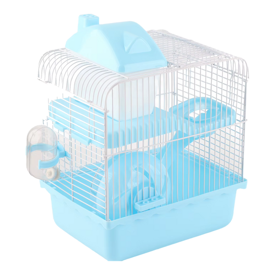 Blue 2-level hamster cage with deep removable base