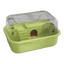 Green chew-proof hamster cage with clear flip-up lid