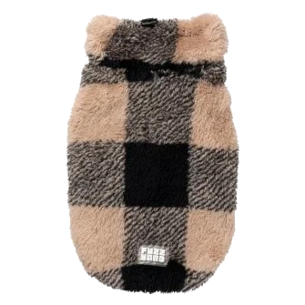 FuzzYard Checkered Teddy teddy fleece dog jumper in black and beige