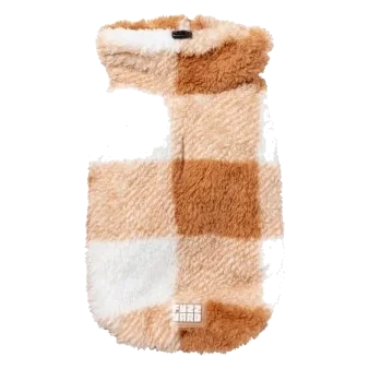 FuzzYard Checkered Teddy Dog Jumper in Tan