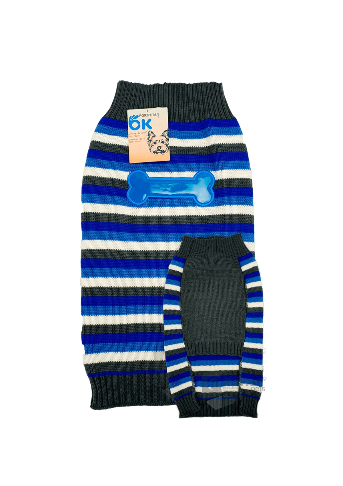 Knitted dog jumper with bone stripes