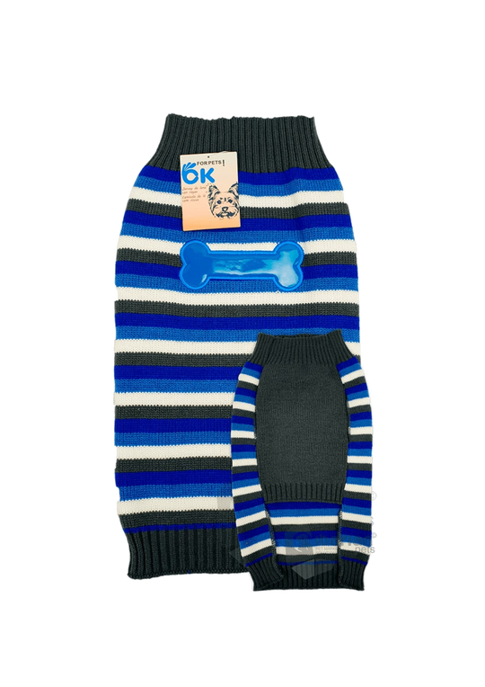 Knitted dog jumper with bone stripes