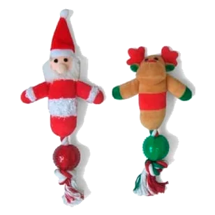 Santa and reindeer Christmas plush tug toy for dogs