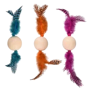 Wooden ball with feathers cat toy