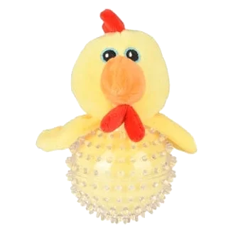 Flamingo chicken dog chew toy in TPR and plush, 16 cm