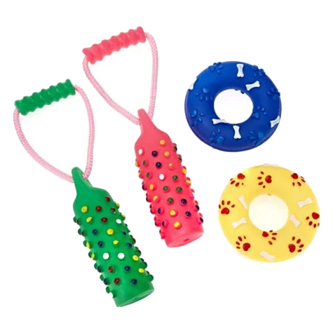 Classic Tug & Ring vinyl dog toys, assorted