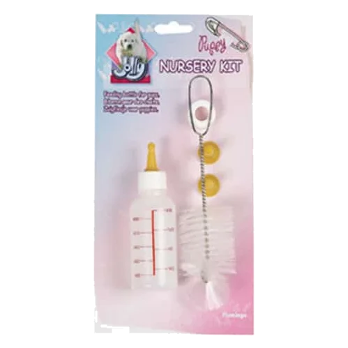 Puppy feeding bottle kit with 3 teats and cleaning brush