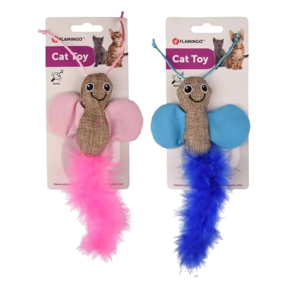 Pink and blue butterfly cat toys