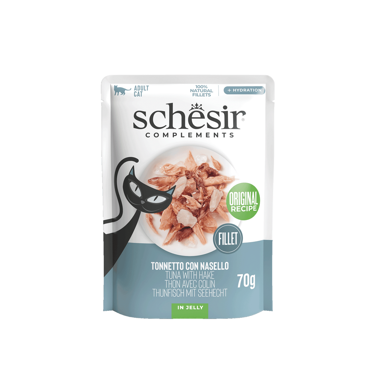 Schesir tuna with hake wet cat food, 70 g pouch