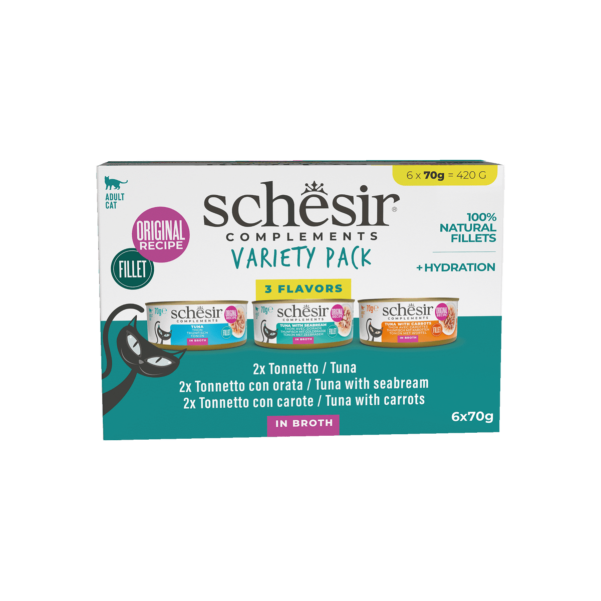 Schesir multipack variety pack in broth for cats