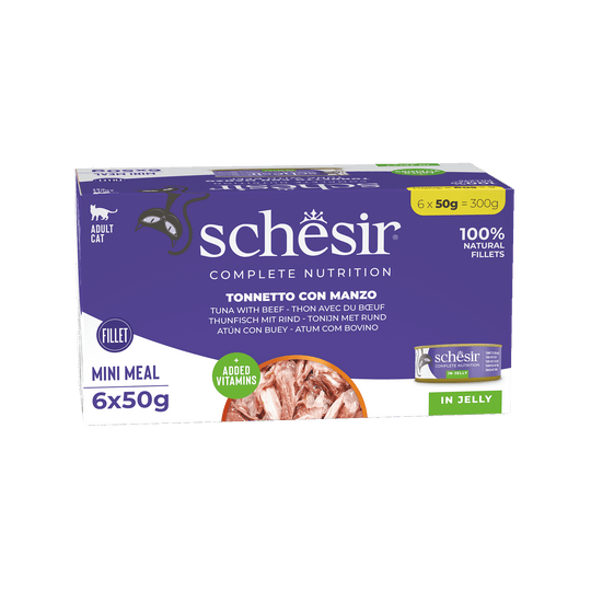 Schesir tuna with beef fillets wet cat food, 6 × 50 g, multipack