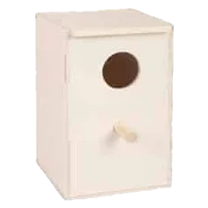 Wooden nest box for parakeets