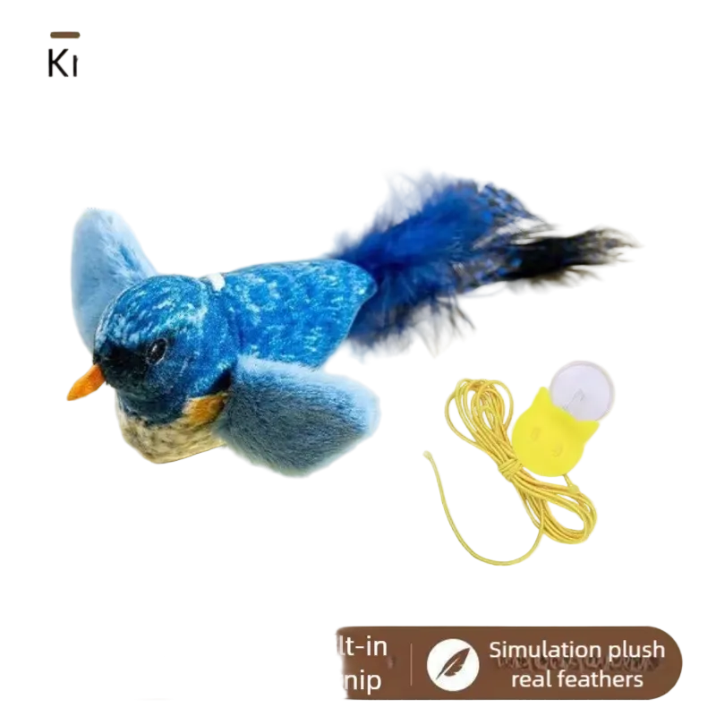 Pájaro de peluche que aletea y pía para gatos, juguete interactivo, azul - ZONLIDOOG