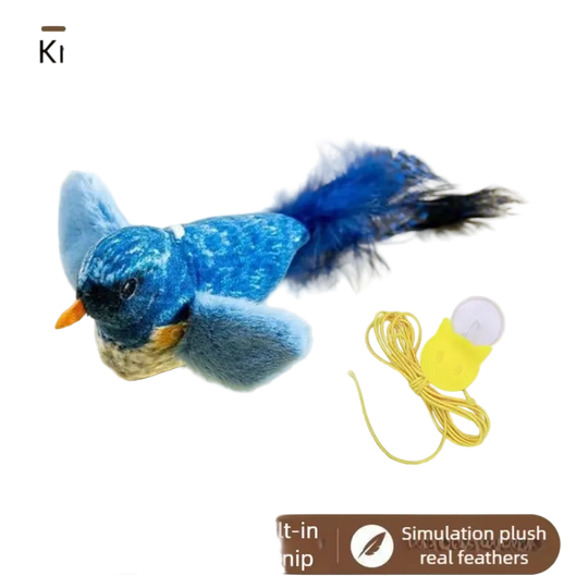 Pájaro de peluche que aletea y pía para gatos, juguete interactivo, azul - ZONLIDOOG