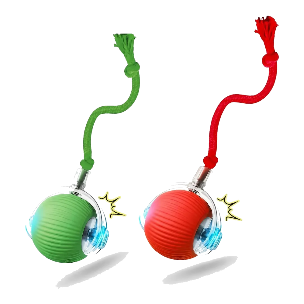 Set of red and green automatic cat balls with tail