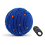 Blue interactive dog ball with orange dots and remote control