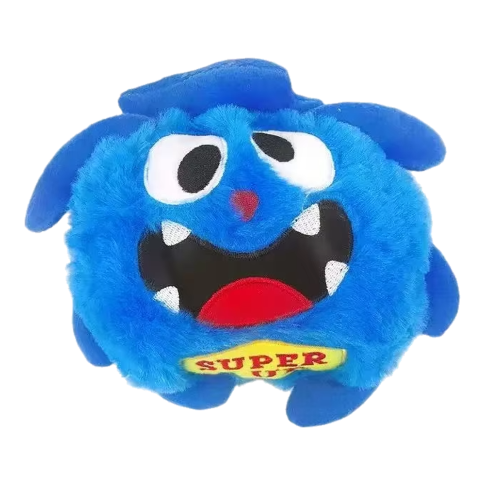 Interactive dog ball with blue plush cover