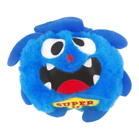 Interactive dog ball with blue plush cover