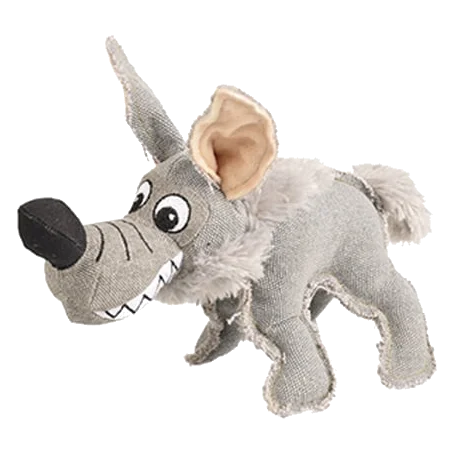 Squeaky coyote plush dog toy, grey, 28 cm