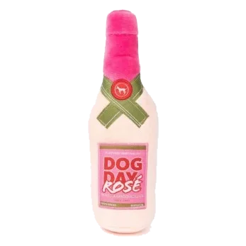 FuzzYard Dog Day Rosé wine bottle plush dog toy with squeaker