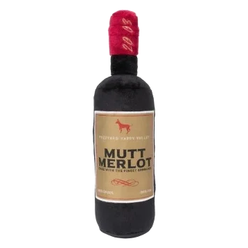 FuzzYard Mutt Merlot wine bottle plush dog toy with squeaker