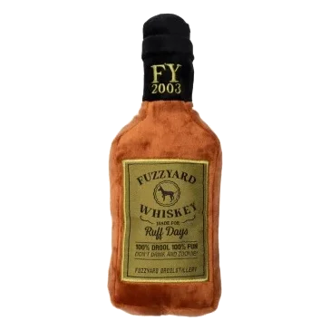 FuzzYard whisky bottle plush dog toy with squeaker