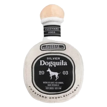 FuzzYard Dogquila bottle plush dog toy with squeaker