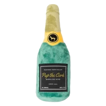 FuzzYard Pup The Cork bottle plush dog toy with squeaker
