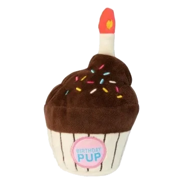 FuzzYard birthday cupcake plush dog toy with squeaker