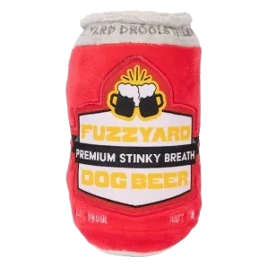 FuzzYard Dog Beer beer can plush dog toy with squeaker