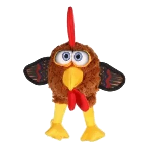 Brown squeaky chicken plush dog toy, 29 x 27 cm