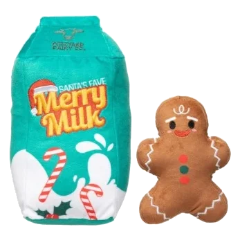 FuzzYard Merry Milk & Gingerbread Christmas Dog Toys, Pack of 2