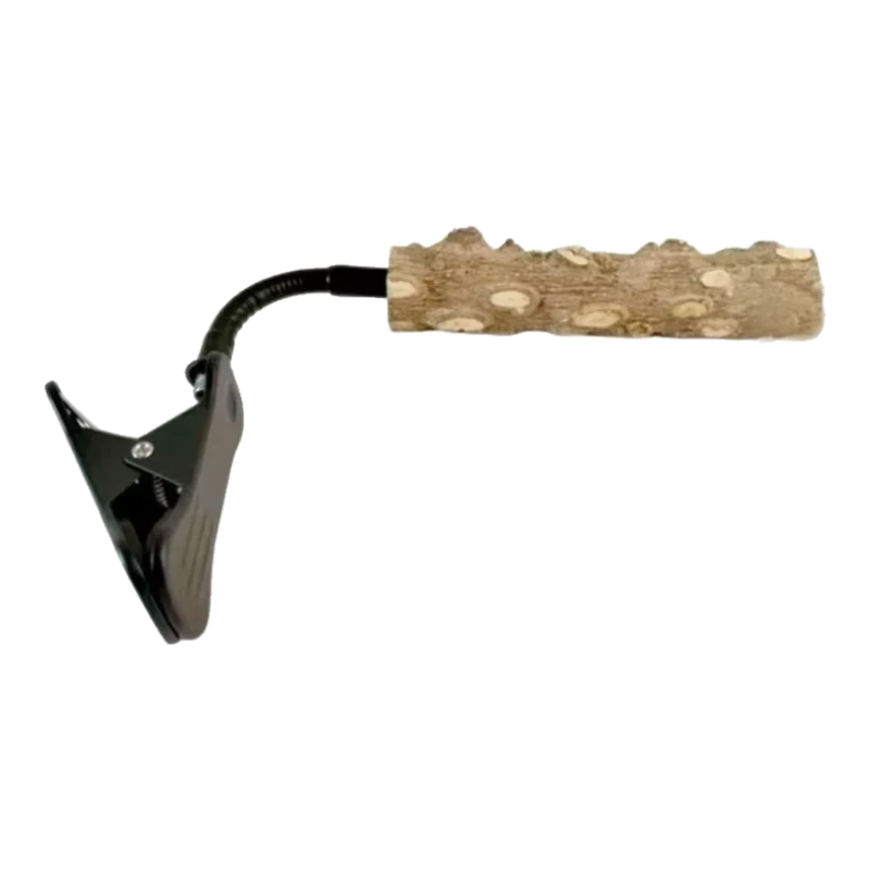 Natural wood bird perch with adjustable clamp