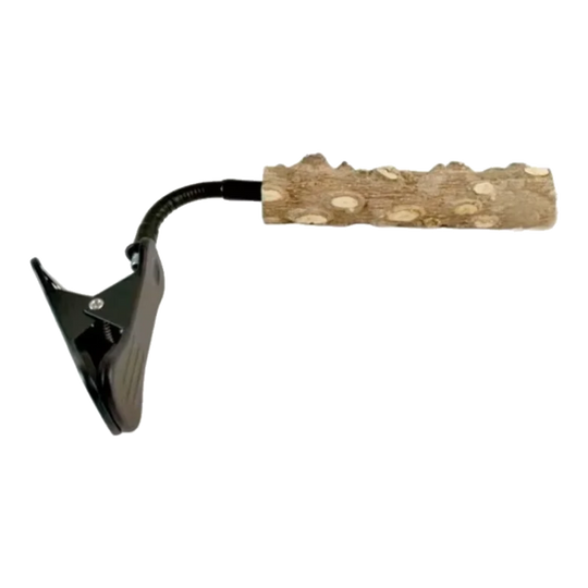 Natural wood bird perch with adjustable clamp