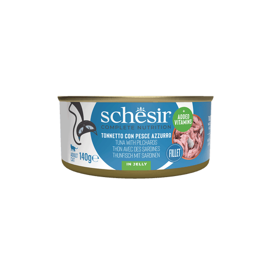 Schesir tuna with sardines wet cat food, 140 g tin