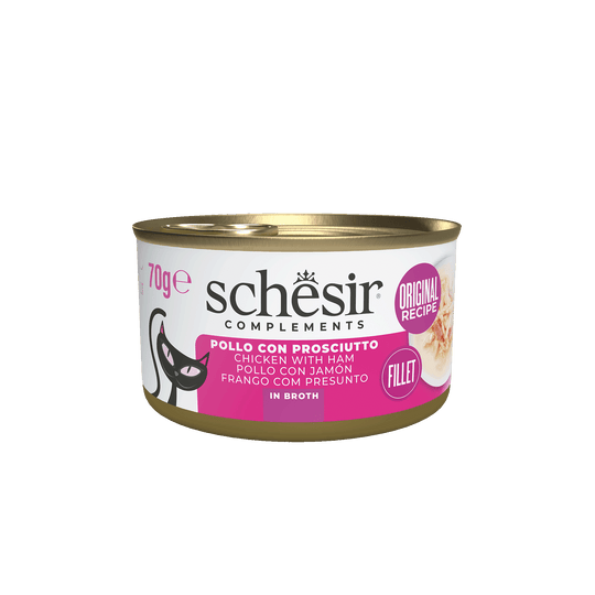 Schesir chicken with ham in broth wet cat food, 70 g tin