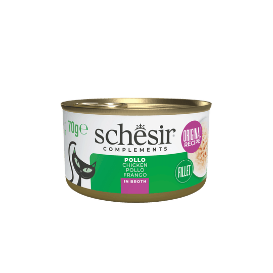 Schesir chicken fillets in broth wet cat food, 70 g tin